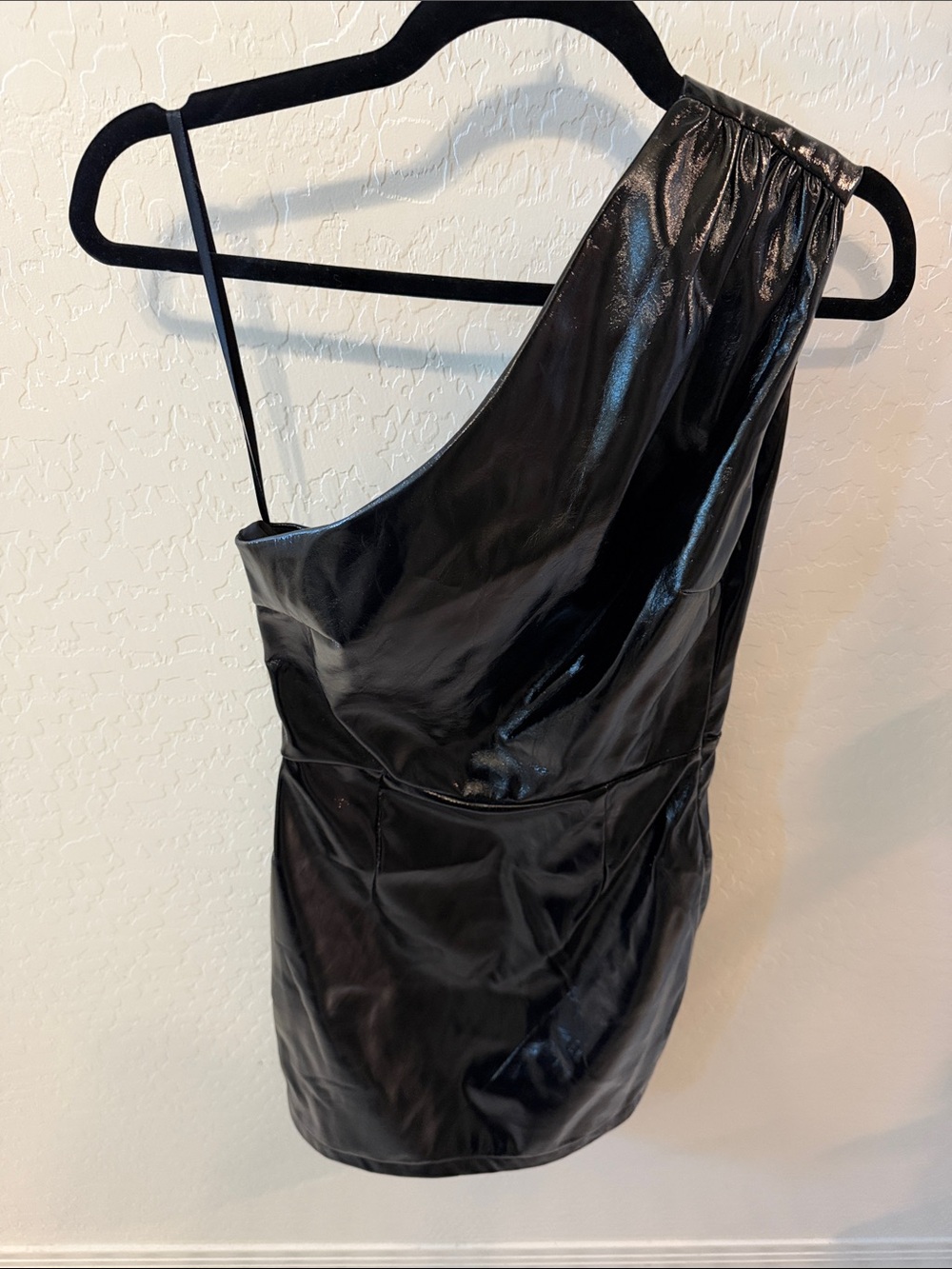 Stateside One-Shoulder Shiny Black Mini Dress